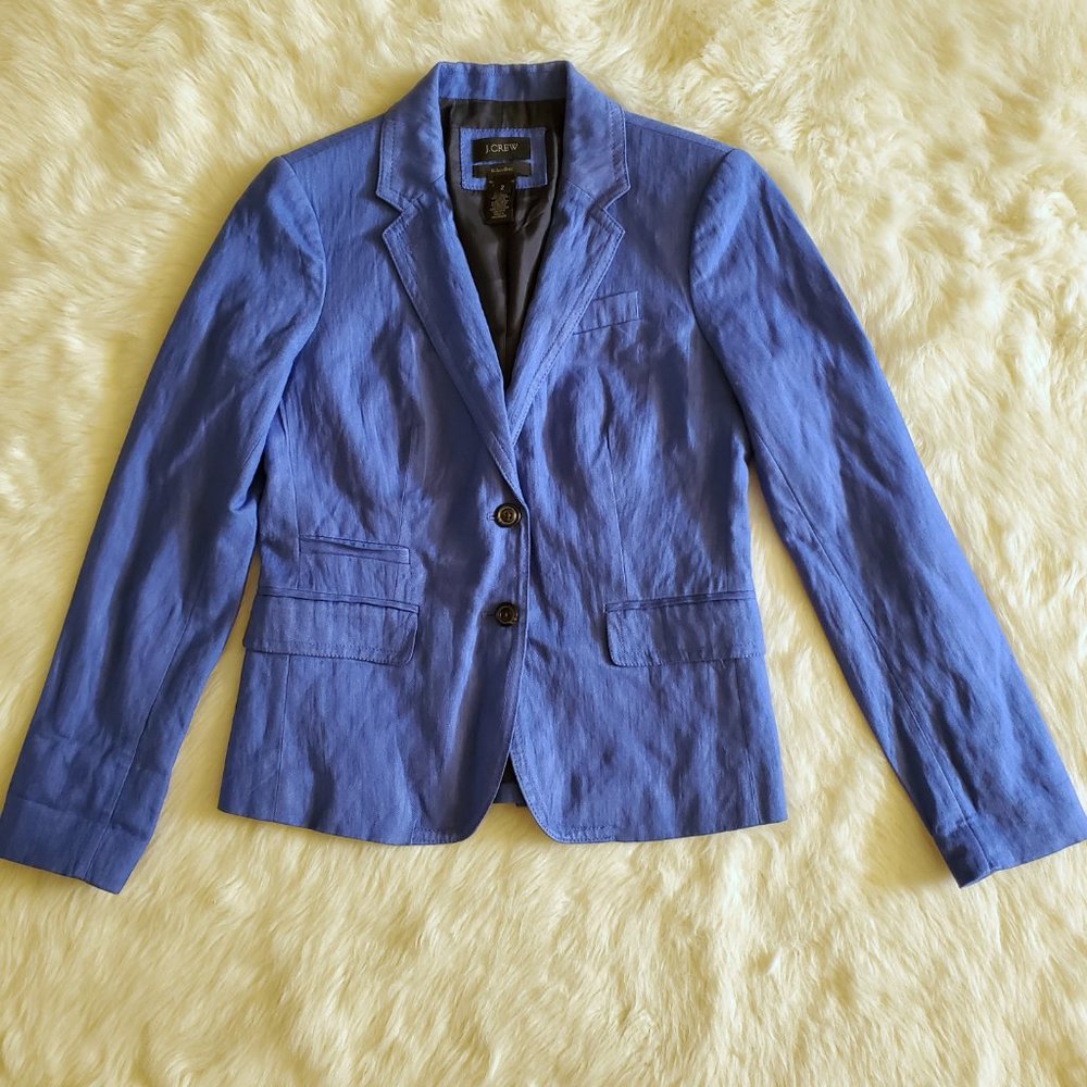 J. Crew Blue Herringbone Schoolboy Blazer Size 2 - Picture 6 of 16